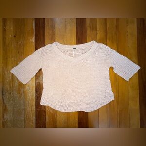 Free People Open Knit Light Pink V-Neck Sweater Size Small